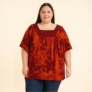 Lane Bryant Flutter Sleeve Palm Leaf Tropical Floral Top Women’s Size 18/20